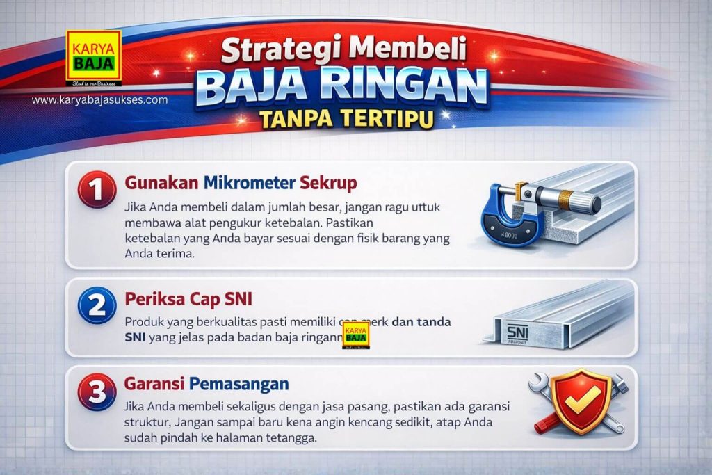Infografik strategi membeli baja ringan tanpa tertipu